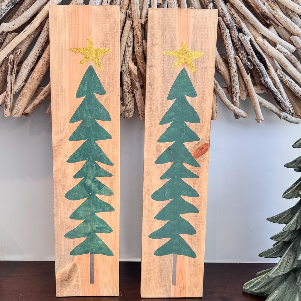 Simply Country Handpainted Christmas Trees on Raw Wood Boards-Matte Finish-Qty 2
